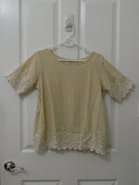 World Market Striped Crochet Seersucker Shirt Size S/M